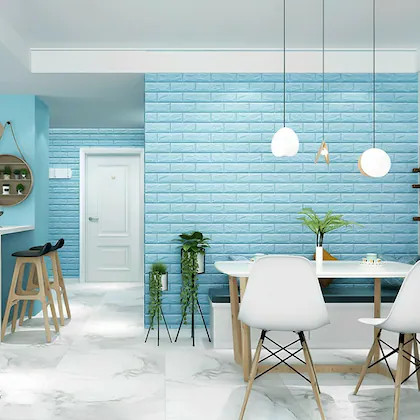 دیوارپوش فومی پشت چسبدار 70*77 (طرح آّبی روشن) در خانه