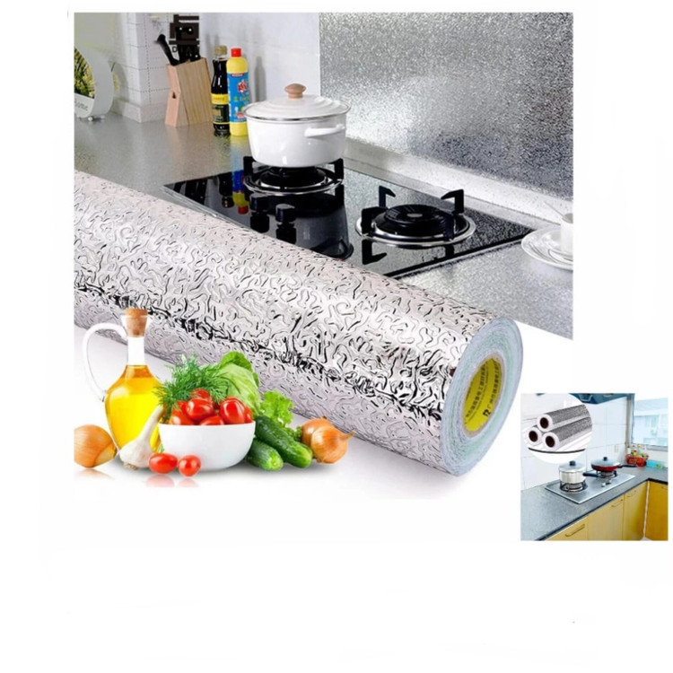 تصویر رول پشت چسبدار آلومینیومی رنگ نقره ای طول 5 متر و عرض 60 سانت